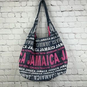 Jamaica Bag Robin Ruth shoulder Tote Gray Wash Raised Letters Zipper Large Size